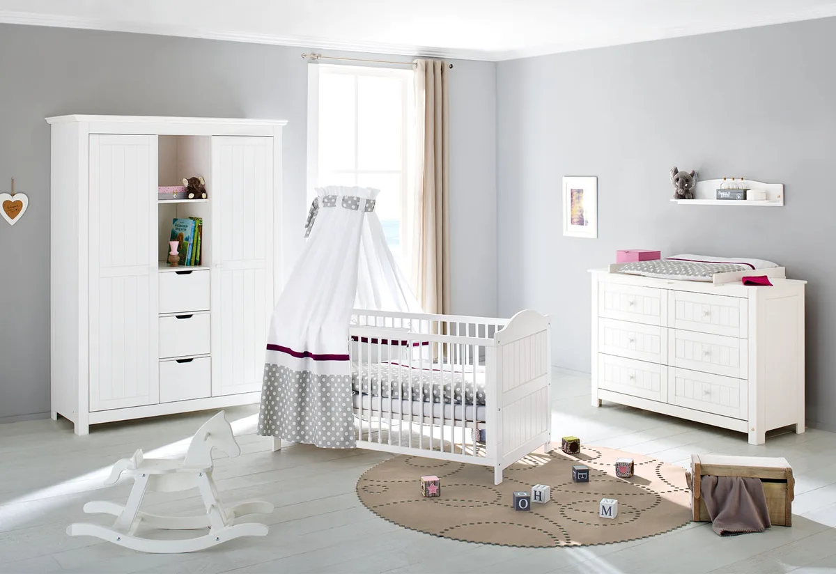 Pinolino Nursery 'Nina' extra wide large 3-part: cot bed, extra wide changing unit, large two-door wardrobe - image 1