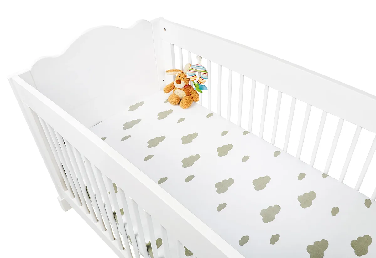 Pinolino Fitted sheets for cot beds in twin pack 'Wölkchen', jersey, grey and plain white - image 1